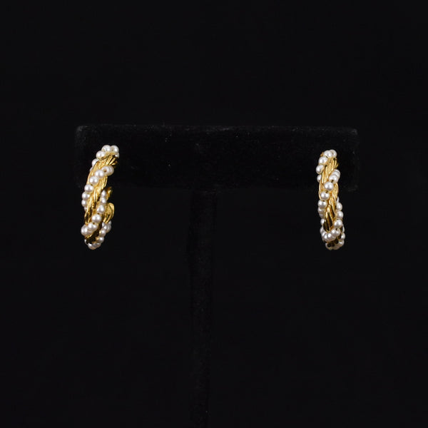 Pearl & Gold Twisted Hoop Earrings