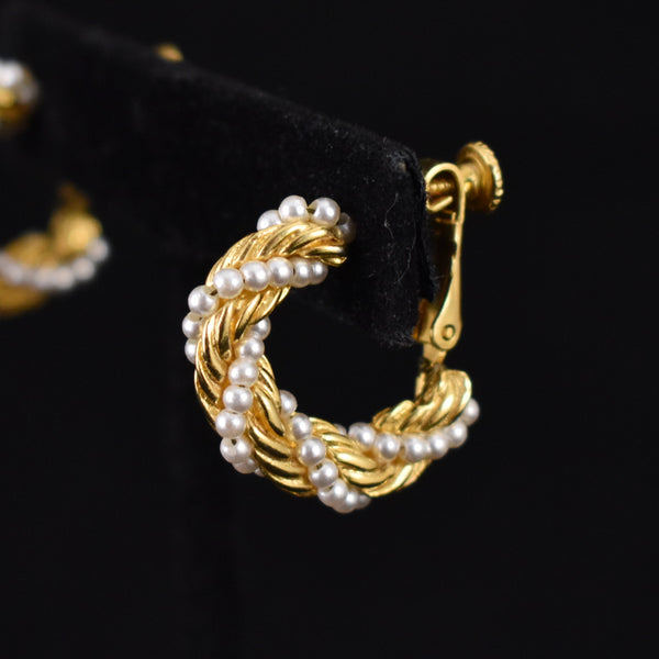 Pearl & Gold Twisted Hoop Earrings