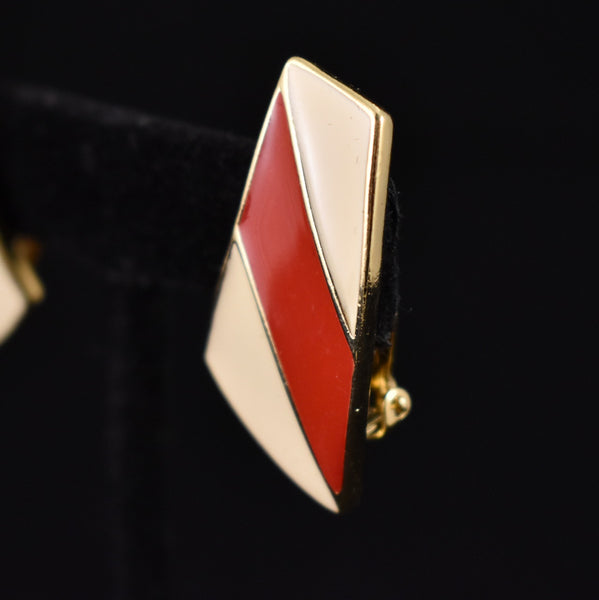 Trifari Red & Cream Enamel Earrings