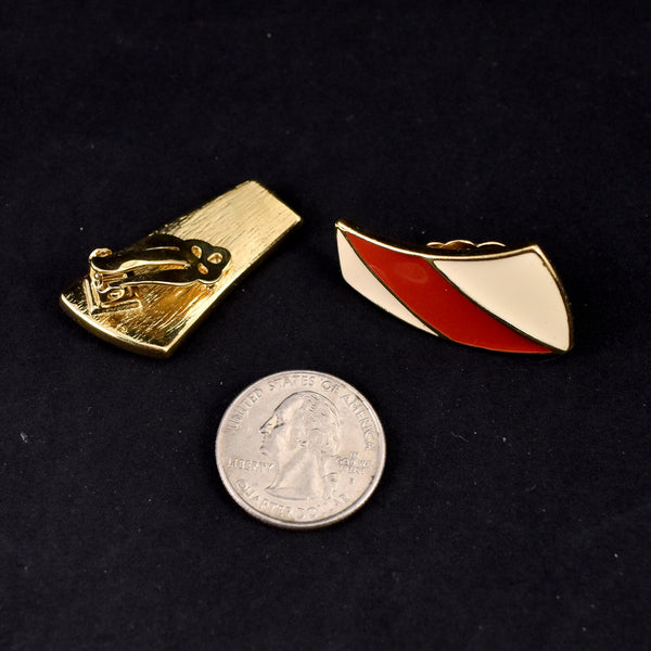 Trifari Red & Cream Enamel Earrings