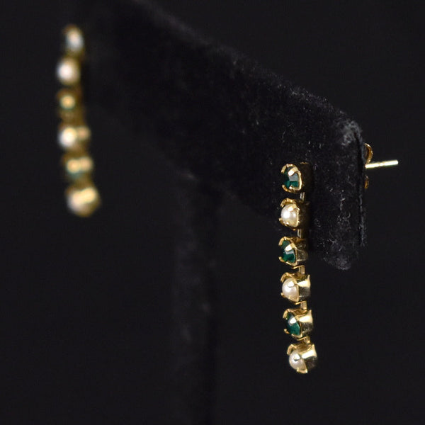 Dainty Pearl & Green Vintage Earrings Cats Like Us