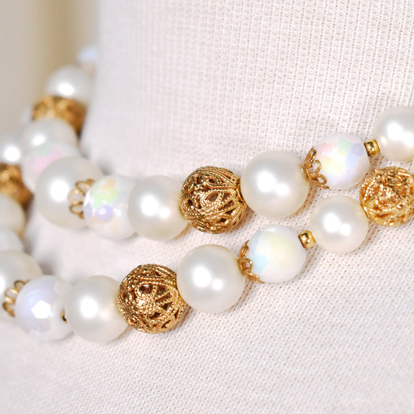Double Pearl & Gold Vintage Necklace Cats Like Us