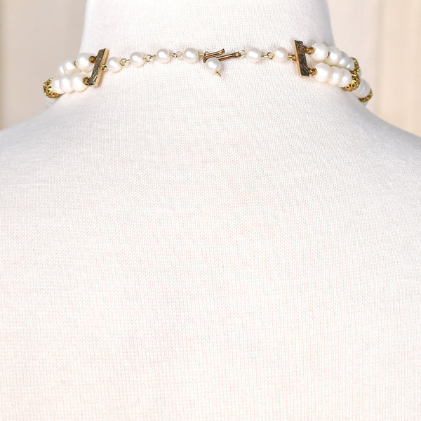 Double Pearl & Gold Vintage Necklace Cats Like Us