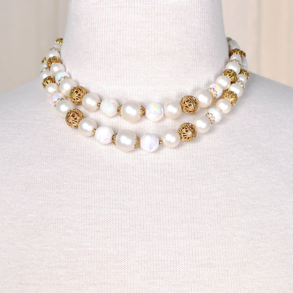 Double Pearl & Gold Vintage Necklace Cats Like Us