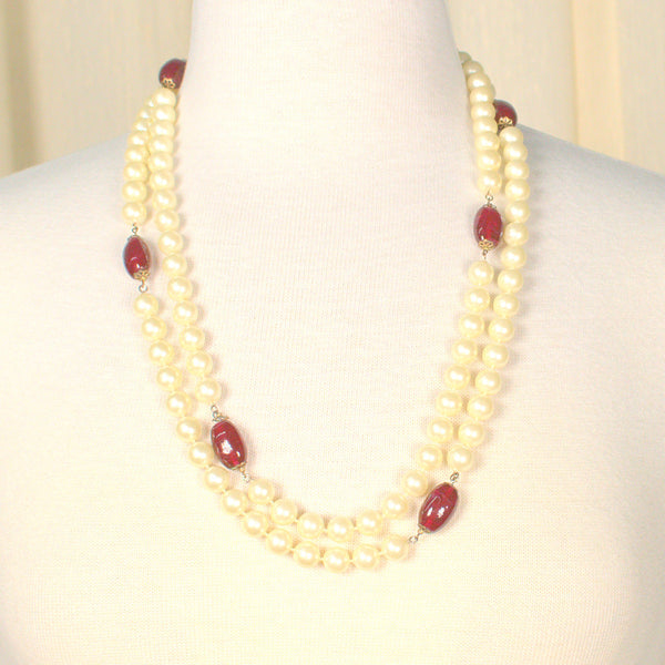 Extra Long Vintage Pearl Bead Necklace Cats Like Us