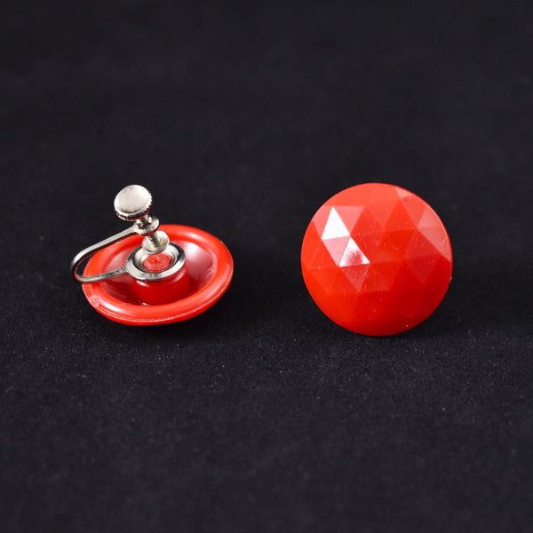 Faceted Red Dot Vintage Button Earrings Cats Like Us