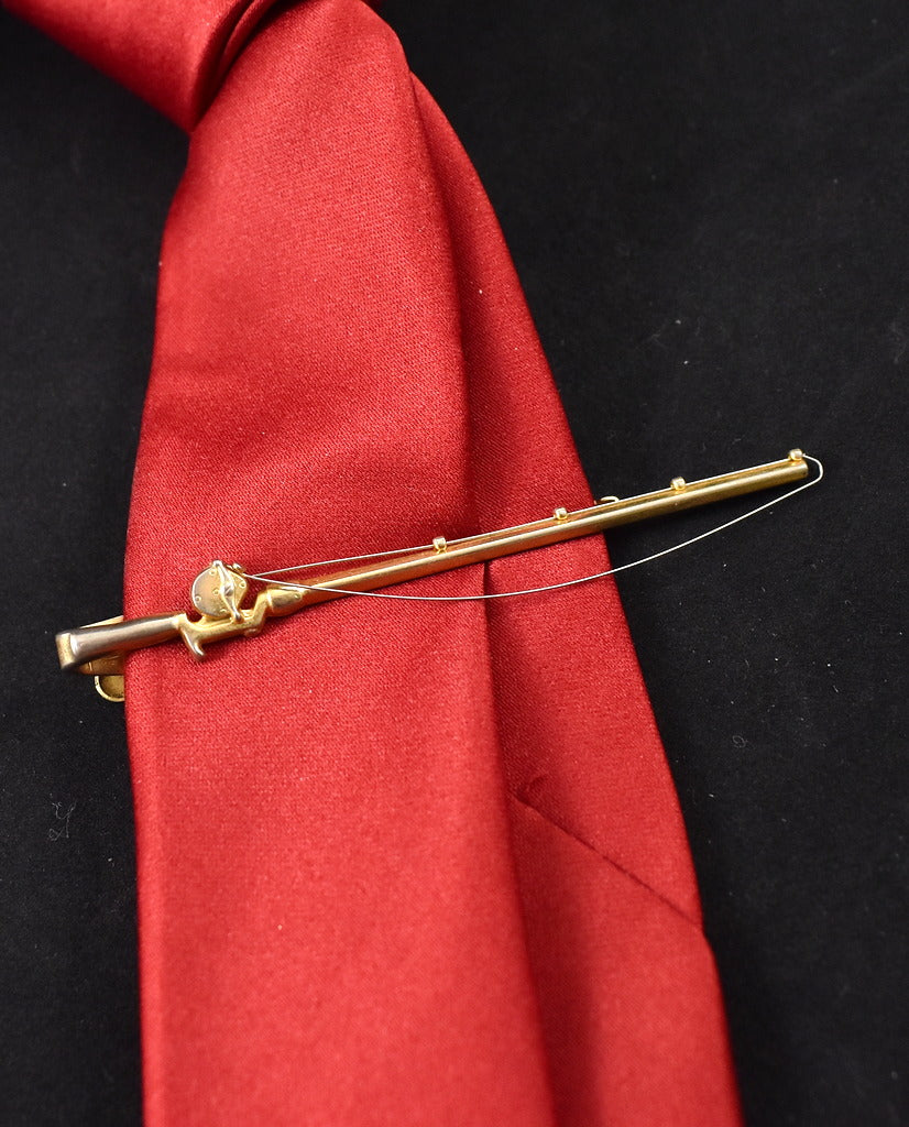 VINTAGE GOLD TONE HICKOK TIE CLIP FISHING ROD MADE IN USA