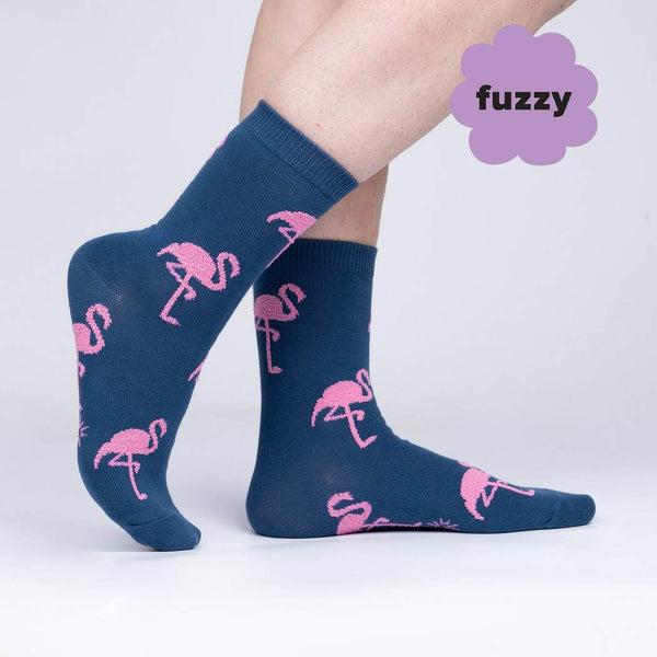 Fuzzy Flamingo Crew Socks Cats Like Us