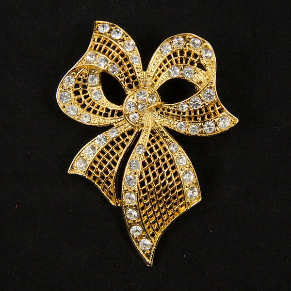 Gold Rhineshone Bow Brooch Cats Like Us