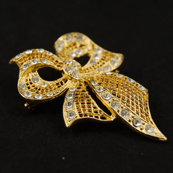 Gold Rhineshone Bow Brooch Cats Like Us