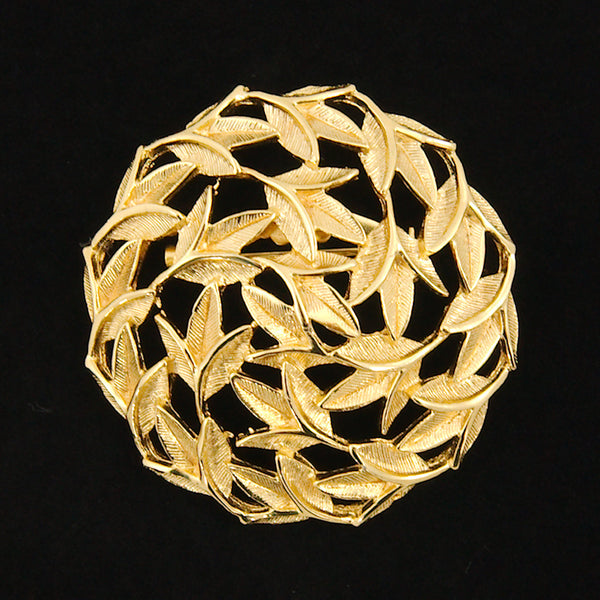 Gold Round Leaves Brooch Cats Like Us
