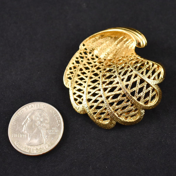 Gold Shell Fan Brooch Cats Like Us