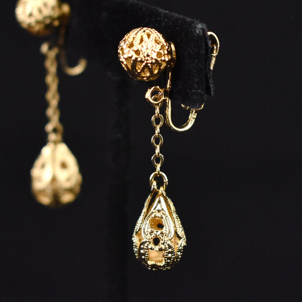 Gold Teardrop Dangling Vintage Earrings Cats Like Us