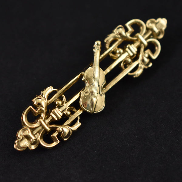 Gold Violin Bar Brooch Cats Like Us