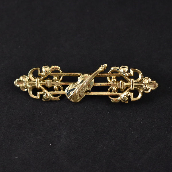 Gold Violin Bar Brooch Cats Like Us