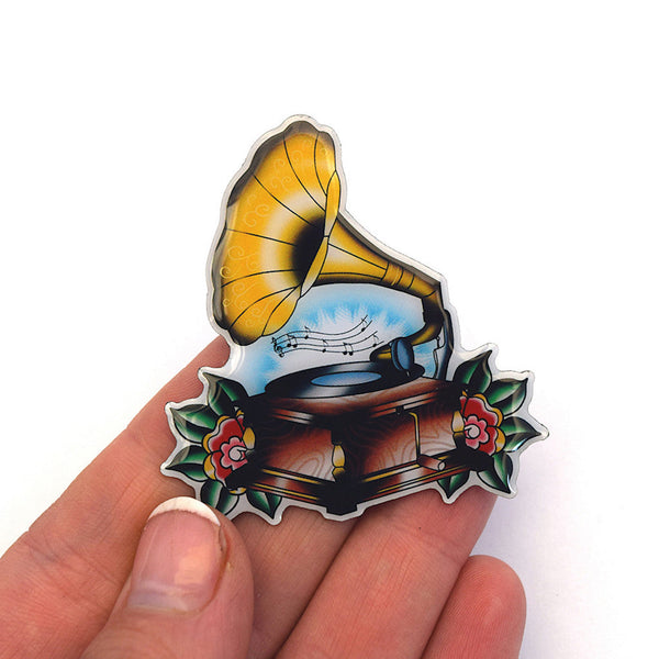 Gramophone Music Brooch Cats Like Us