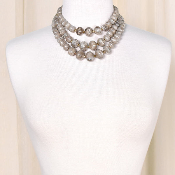 Gray Crackle Bead Vintage Necklace Cats Like Us