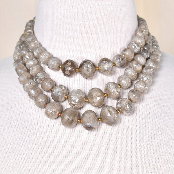 Gray Crackle Bead Vintage Necklace Cats Like Us