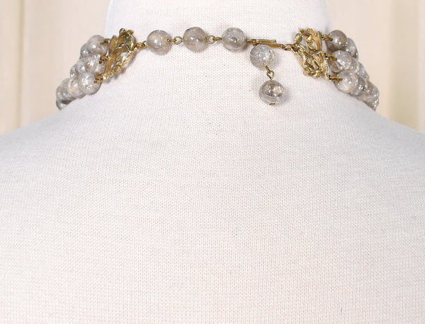 Gray Crackle Bead Vintage Necklace Cats Like Us