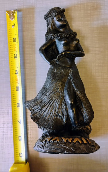 Poly Arts LTD Black And Gold Hula Dancer Girl Vintage Made In Hawaii