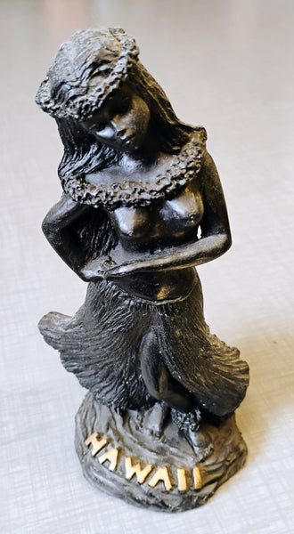 Poly Arts LTD Black And Gold Hula Dancer Girl Vintage Made In Hawaii