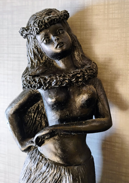 Poly Arts LTD Black And Gold Hula Dancer Girl Vintage Made In Hawaii