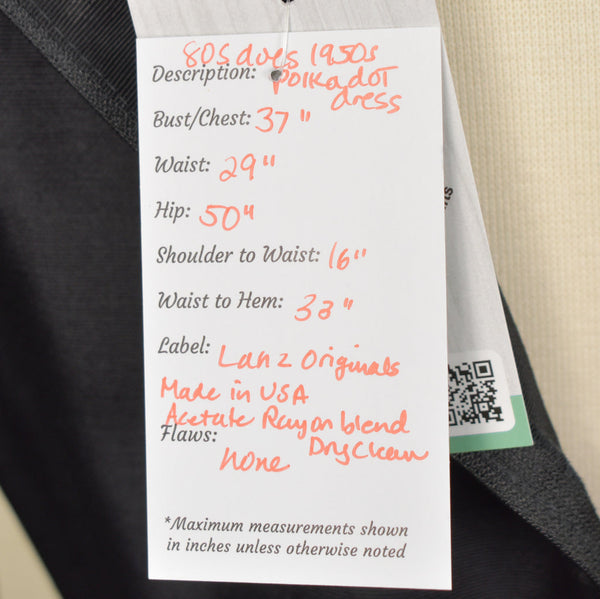 Lanz Originals 80s does 1950s Vintage Blue Polka Dot Dress Cats Like Us