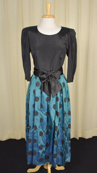 Lanz Originals 80s does 1950s Vintage Blue Polka Dot Dress Cats Like Us