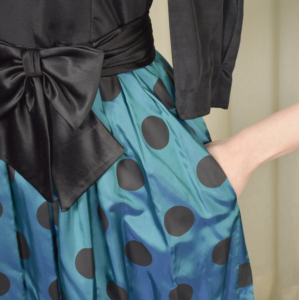 Lanz Originals 80s does 1950s Vintage Blue Polka Dot Dress Cats Like Us