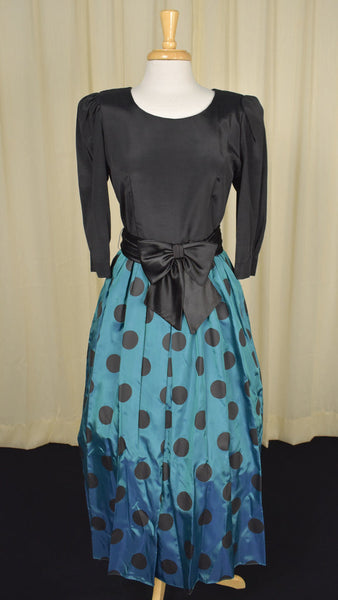 Lanz Originals 80s does 1950s Vintage Blue Polka Dot Dress Cats Like Us