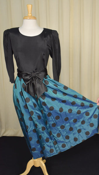 Lanz Originals 80s does 1950s Vintage Blue Polka Dot Dress Cats Like Us