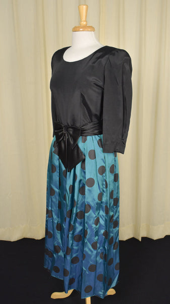 Lanz Originals 80s does 1950s Vintage Blue Polka Dot Dress Cats Like Us