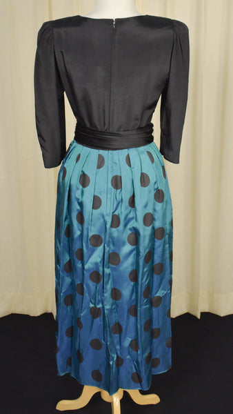 Lanz Originals 80s does 1950s Vintage Blue Polka Dot Dress Cats Like Us