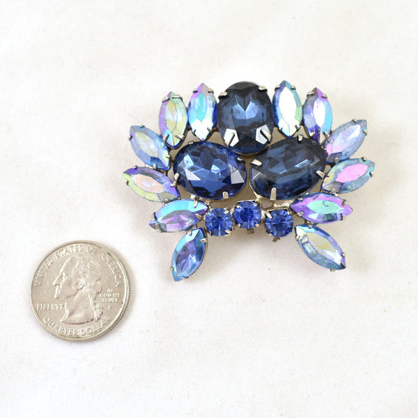 Large Blue Rhinestone Brooch Cats Like Us