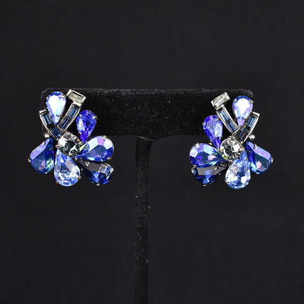Large Blue Rhinestone Vintage Earrings Cats Like Us
