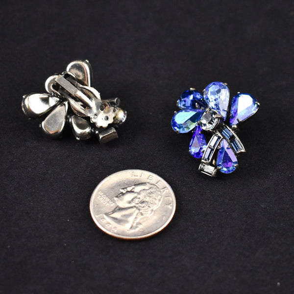 Large Blue Rhinestone Vintage Earrings Cats Like Us