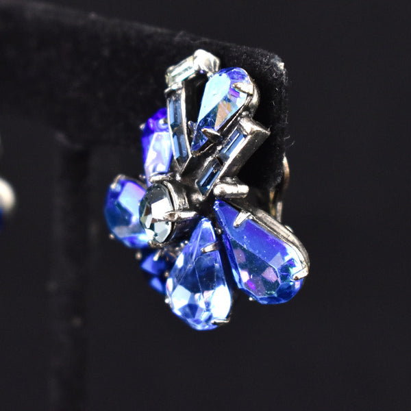 Large Blue Rhinestone Vintage Earrings Cats Like Us