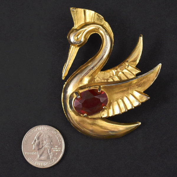 Large Gold Rhinestone Bird Brooch Cats Like Us