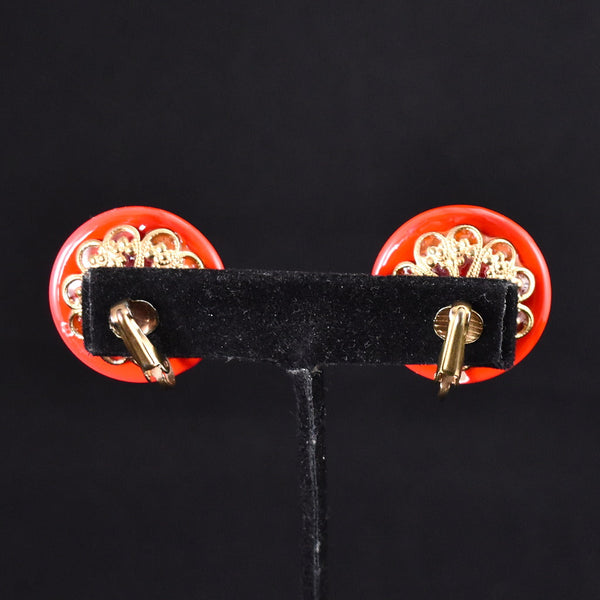 Large Red Enamel Dot Vintage Earrings Cats Like Us