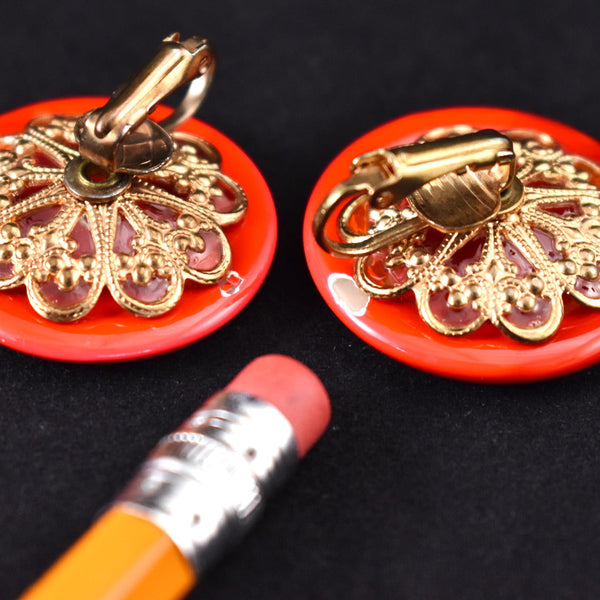 Large Red Enamel Dot Vintage Earrings Cats Like Us