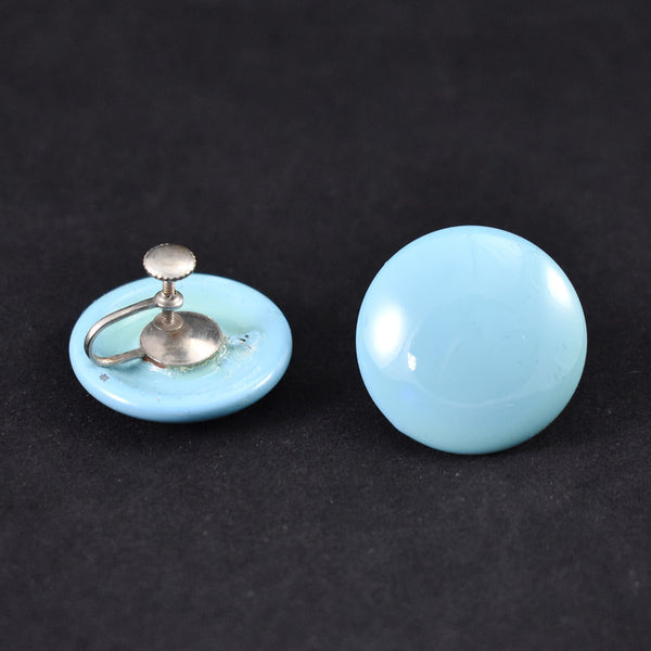 Large Sky Blue Vintage Button Earrings Cats Like Us