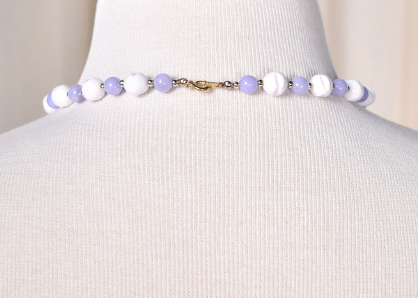 Lavender & White Bead Necklace Cats Like Us