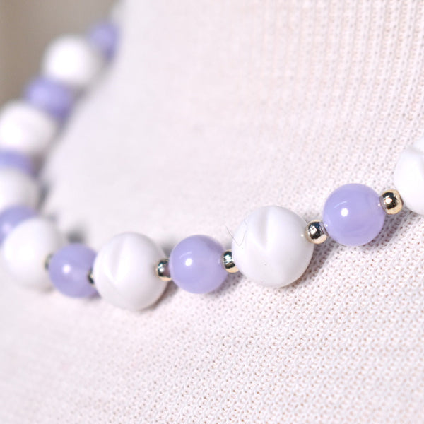 Lavender & White Bead Necklace Cats Like Us