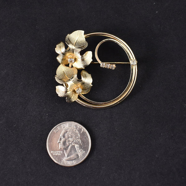 Leaves & Rhinestones Vintage Circle Pin Cats Like Us