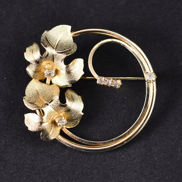 Leaves & Rhinestones Vintage Circle Pin Cats Like Us