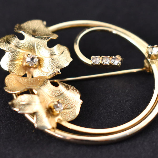 Leaves & Rhinestones Vintage Circle Pin Cats Like Us