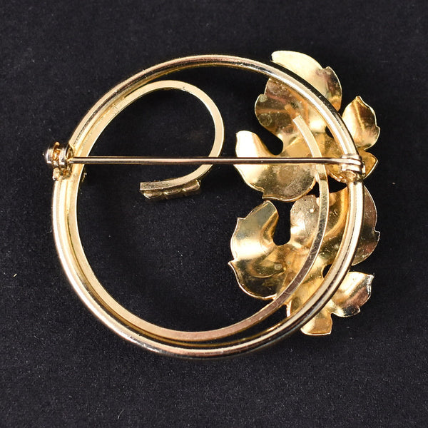 Leaves & Rhinestones Vintage Circle Pin Cats Like Us