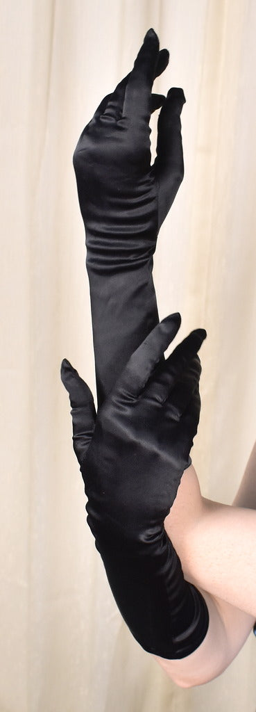Long Black Satin Vintage Gloves by GEA Made in West Germany Cats Like Us Long Black Satin Vintage Gloves by GEA Made in West Germany Cats Like Us
