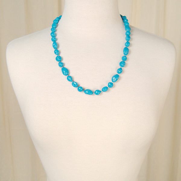 Long Blue Bead Necklace Cats Like Us
