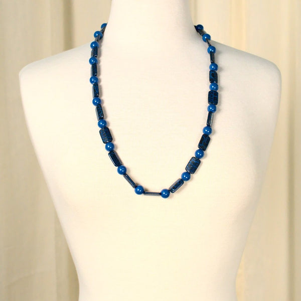 Long Blue Crackle Bead Necklace Cats Like Us